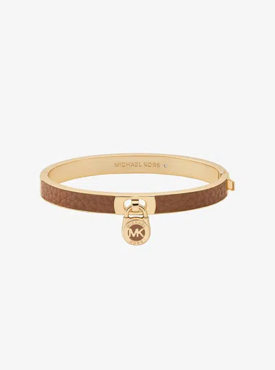 Michael Kors Outlet Lock Charm Leather Bangle In Gold