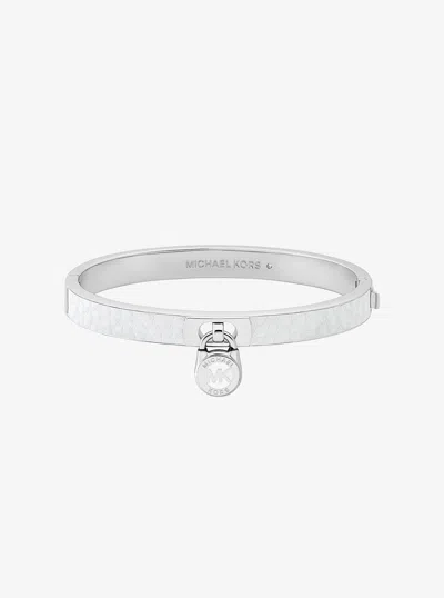 Michael Kors Outlet Lock Charm Leather Bangle In Silver