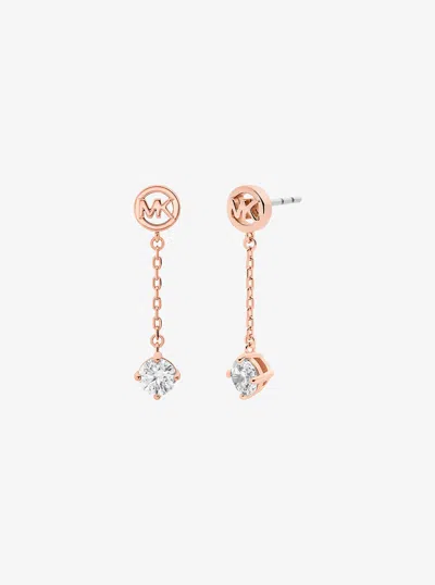 Michael Kors Outlet Logo And Cubic Zirconia Drop Earrings In Multi