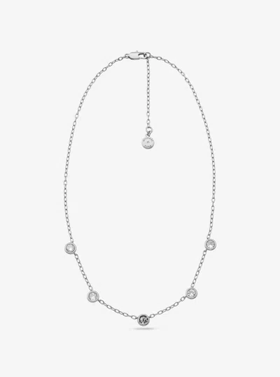 Michael Kors Outlet Logo Bezeled Pavé Necklace In Silver