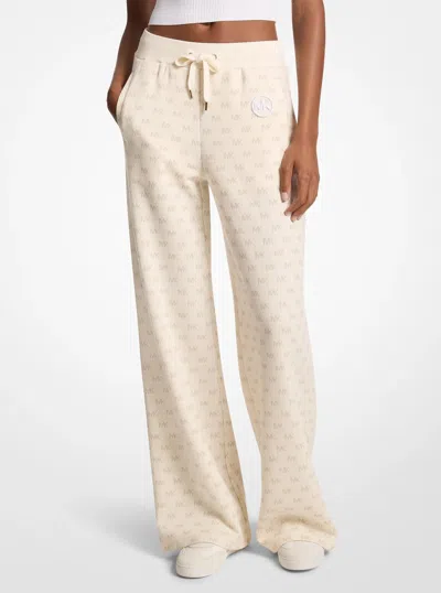 Michael Kors Outlet Logo Cotton Blend Knit Wide-leg Pants In Gold