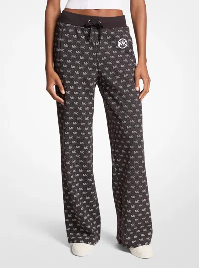 Michael Kors Outlet Logo Cotton Blend Knit Wide-leg Pants In Black