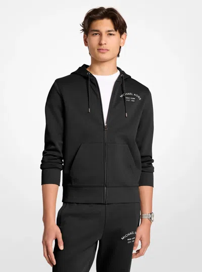 Michael Kors Outlet Logo Cotton Blend Zip-up Hoodie In Black