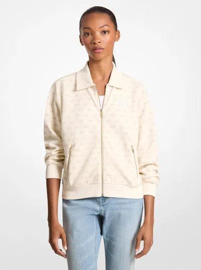 Michael Kors Outlet Logo Cotton Blend Zip-up Jacket In Beige