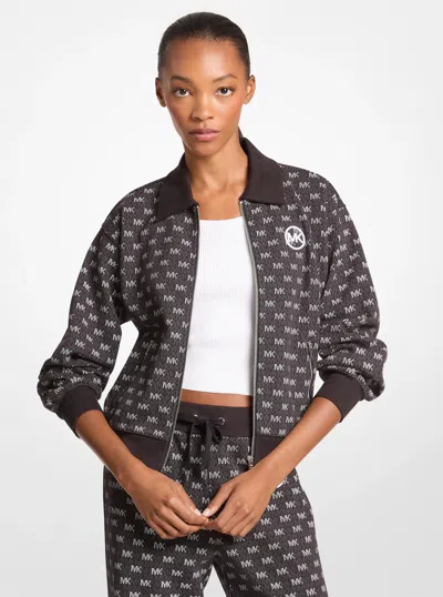 Michael Kors Outlet Logo Cotton Blend Zip-up Jacket In Black