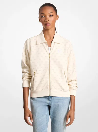 Michael Kors Outlet Logo Cotton Blend Zip-up Jacket In Natural