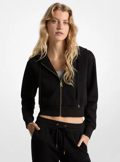 Michael Kors Outlet Logo Jacquard Charm Jacquard Cropped Zip-up Hoodie In Black