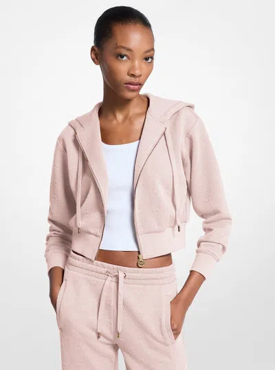 Michael Kors Outlet Logo Jacquard Charm Jacquard Cropped Zip-up Hoodie In Pink