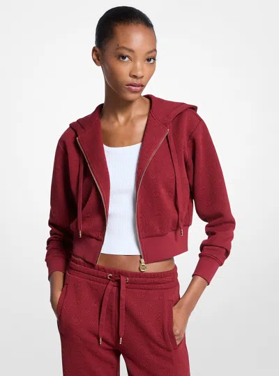 Michael Kors Outlet Logo Jacquard Charm Jacquard Cropped Zip-up Hoodie In Red