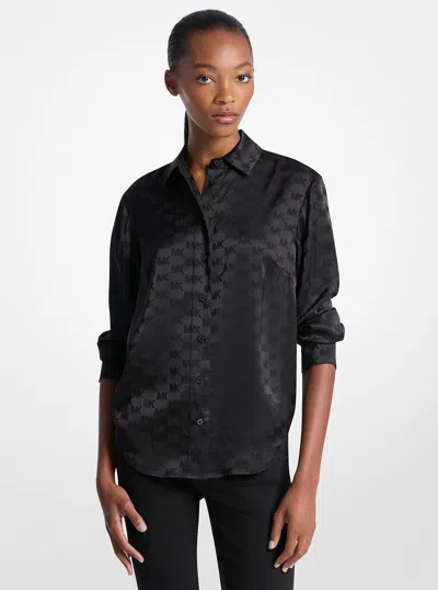 Michael Kors Outlet Logo Jacquard Satin Shirt In Black
