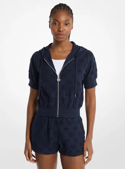Michael Kors Outlet Logo Jacquard Terry Short-sleeve Jacket In Blue