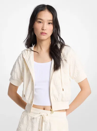 Michael Kors Outlet Logo Jacquard Terry Short-sleeve Jacket In Natural
