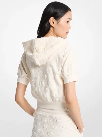 Michael Kors Outlet Logo Jacquard Terry Short-sleeve Jacket In Sand