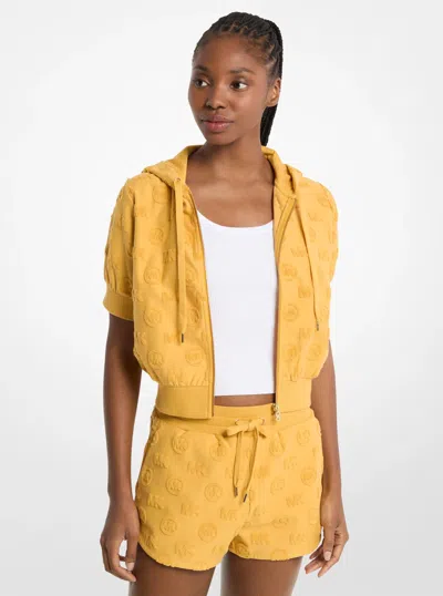 Michael Kors Outlet Logo Jacquard Terry Short-sleeve Jacket In Yellow