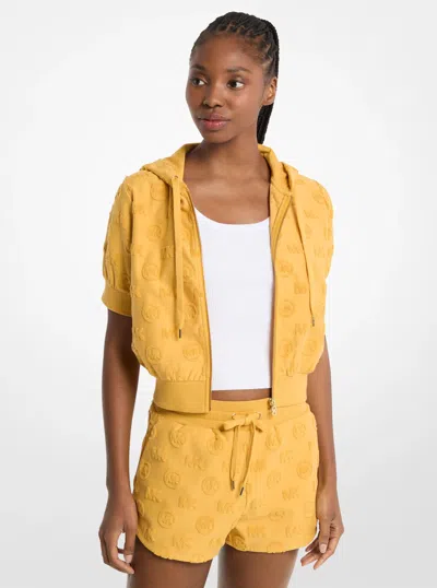 Michael Kors Outlet Logo Jacquard Terry Short-sleeve Jacket In Yellow