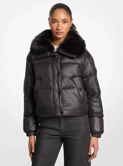 Michael Kors Outlet Logo Print And Sherpa Puffer Jacket In Black