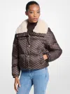 Michael Kors Outlet Logo Print And Sherpa Puffer Jacket In Brown