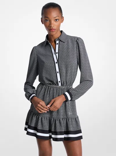 Michael Kors Outlet Logo Print Crepe Belted Mini Dress In Gray