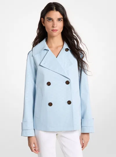 Michael Kors Outlet Logo Print Woven Cropped Trench Coat In Blue