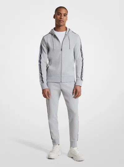 Michael Kors Outlet Logo Tape Cotton Blend Zip-up Hoodie In Gray