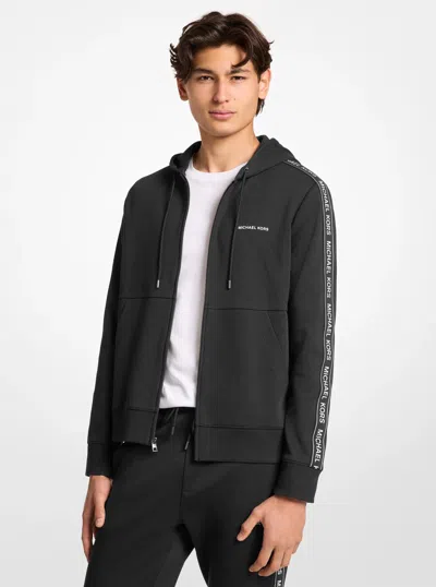Michael Kors Outlet Logo Tape Cotton Blend Zip-up Hoodie In Black