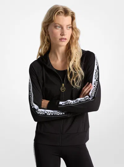 Michael Kors Outlet Logo Tape Zip-up Hoodie In Black