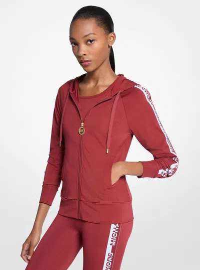 Michael Kors Outlet Logo Tape Zip-up Hoodie In Red