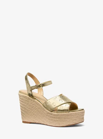 Michael Kors Outlet Luciana Metallic Logo Debossed Wedge Sandal In Multi