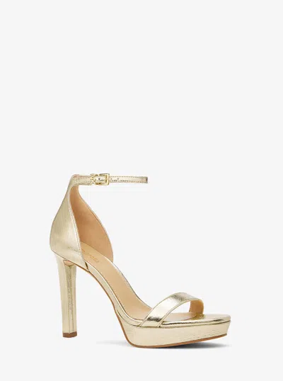 Michael Kors Outlet Margot Metallic Platform Sandal In Gold