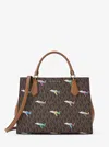 Michael Kors Outlet Marilyn Medium Printed Signature Logo Satchel In Brown