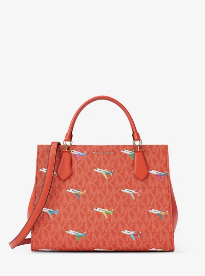 Michael Kors Outlet Marilyn Medium Printed Signature Logo Satchel In Orange