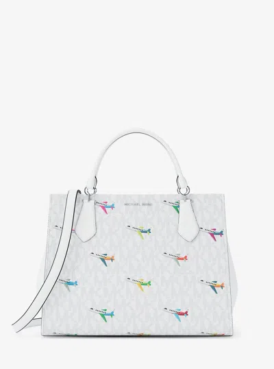 Michael Kors Outlet Marilyn Medium Printed Signature Logo Satchel In White
