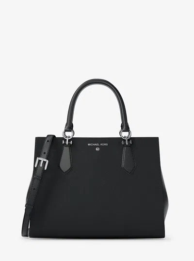 Michael Kors Outlet Marilyn Medium Saffiano Leather Satchel In Black