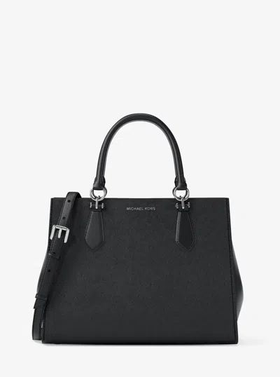Michael Kors Outlet Marilyn Medium Saffiano Leather Satchel In Black
