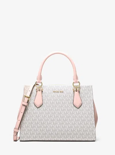 Michael Kors Outlet Marilyn Medium Signature Logo Convertible Satchel In White