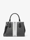 Michael Kors Outlet Marilyn Medium Signature Logo Stripe Satchel In Black