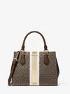 Michael Kors Outlet Marilyn Medium Signature Logo Stripe Satchel In Brown