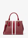 Michael Kors Outlet Marilyn Medium Signature Logo Stripe Satchel In Red