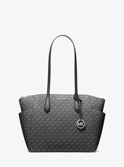 Michael Kors Outlet Marilyn Medium Signature Logo Tote Bag In Black