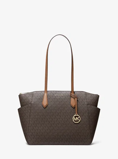 Michael Kors Outlet Marilyn Medium Signature Logo Tote Bag In Brown