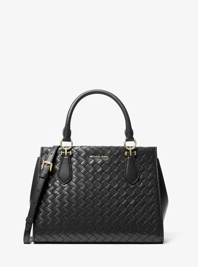 Michael Kors Outlet Marilyn Medium Woven Satchel In Black