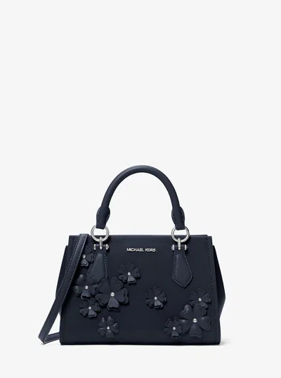 Michael Kors Outlet Marilyn Small Floral Embellished Satchel In Blue
