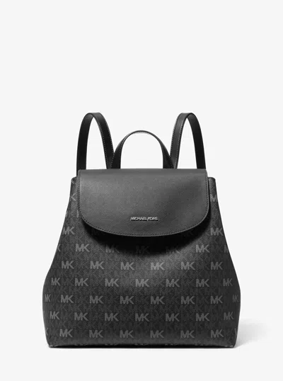 Michael Kors Outlet Maya Medium Signature Logo Backpack In Black