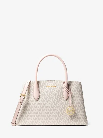 Michael Kors Outlet Maya Medium Signature Logo Satchel In Pink