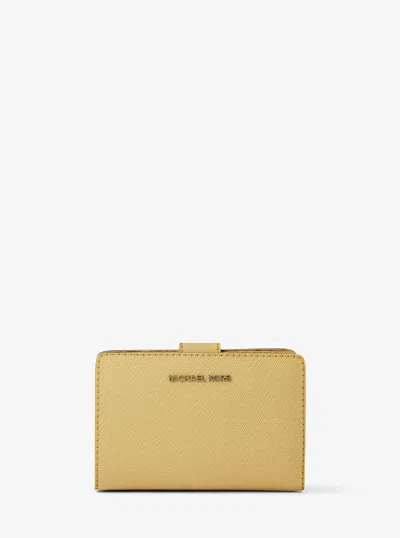 Michael Kors Outlet Medium Crossgrain Leather Wallet In Gold
