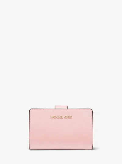 Michael Kors Outlet Medium Crossgrain Leather Wallet In Pink
