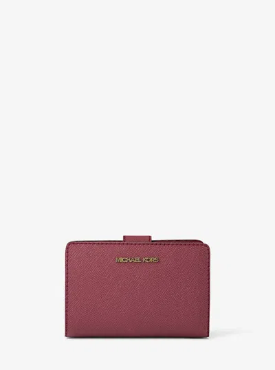 Michael Kors Outlet Medium Crossgrain Leather Wallet In Red