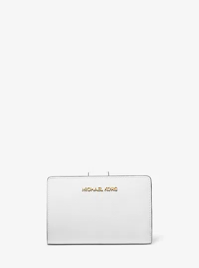 Michael Kors Outlet Medium Crossgrain Leather Wallet In White