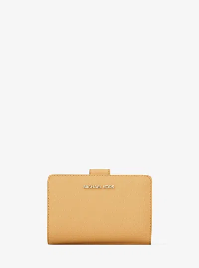 Michael Kors Outlet Medium Crossgrain Leather Wallet In Yellow