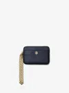 Michael Kors Outlet Medium Saffiano Leather Chain Card Case In Blue